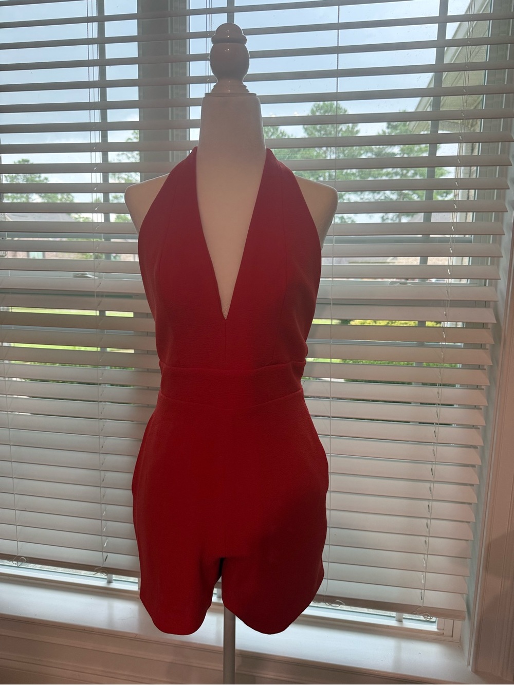Burnt Orange  Halter V-Neck Romper - Classic Women's Jumpsuit